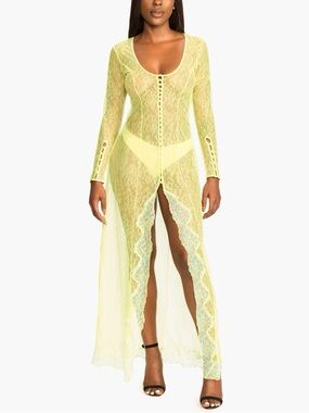 Savage X Fenty Neon Yellow Sheer Lace Long Robe by Rihanna